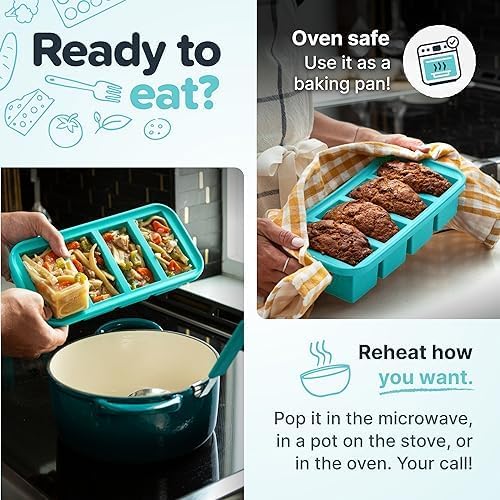 Souper Cubes 2 Cup Silicone Freezer Tray with Lids, Perfect for Storing Lasagna, Leftovers, Sauces, Portioned Meals and More, Silicone Soup Freezer Molds for Meal Prepping - Aqua - 2-Pack
