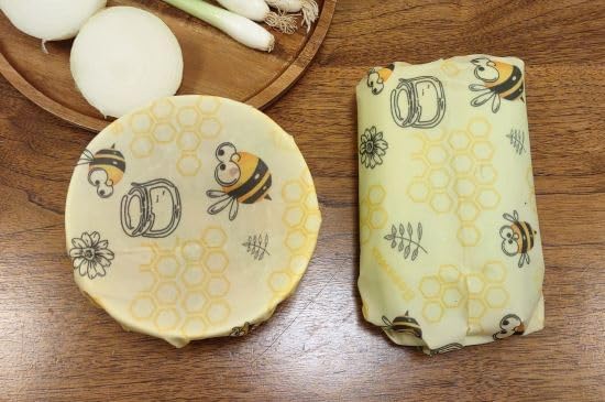 PURE & SUSTAINABLE COMPANY Beeswax Food Wraps – 3-Pack Reusable Organic Cotton Wraps – Eco-Friendly, Plastic-Free, Washable Food Storage (8x8, 11x11, 14x14) – Cute Bee Pattern