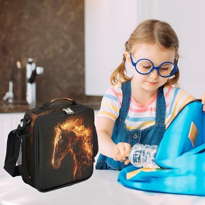 Lunch Box for Kids Boys Girls Fire Horses Kids Lunch Bag Insulated Lunch Bag Tote with Adjustable Shoulder Strap Teens Lunchbox Cooler School Picnic