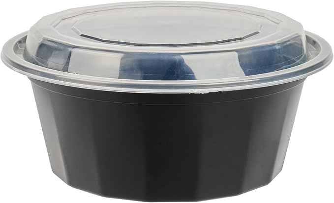 Restaurantware Asporto 32 Ounce To Go Boxes 100 Microwavable Take Out Food Containers - Clear Plastic Lids Included Do Not Contain BPA Black Plastic Catering Food Containers Disposable Round