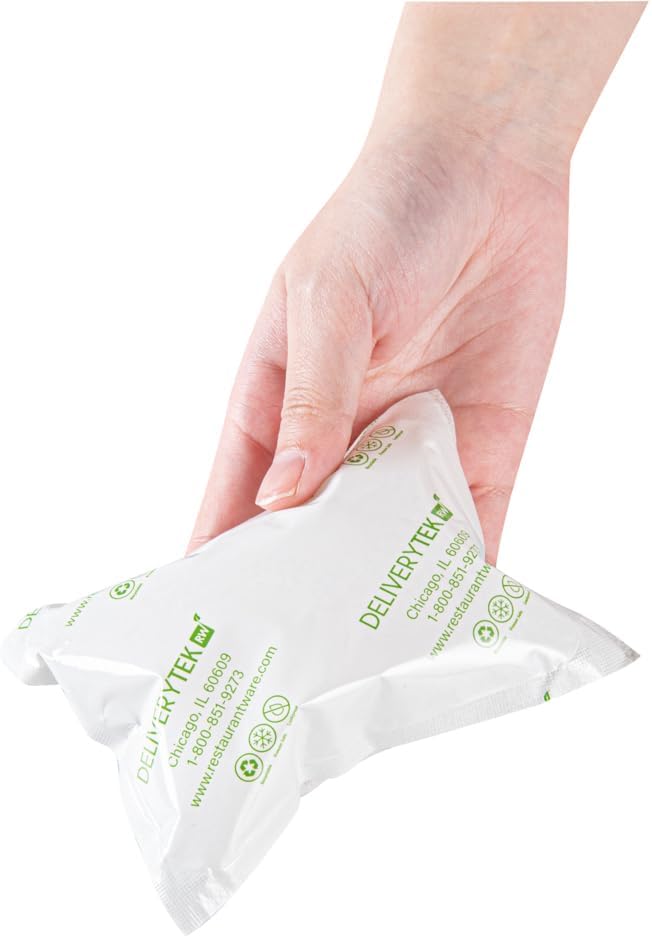 Restaurantware Delivery Tek 5.1 x 3.7 Inch Shipping Ice Packs 100 Durable Cold Packs - Easy-To-Use Design Leakproof Plastic Dry Ice Packs Reusable For Frozen Meat Vegetables or Beverages
