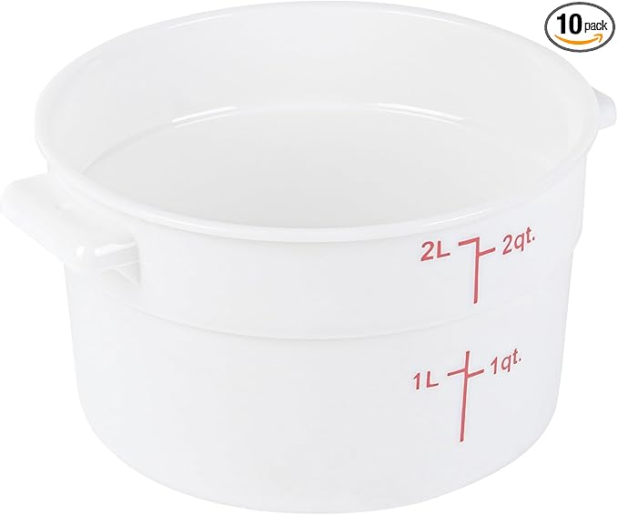 Restaurantware-Met Lux 2 Quart Food Storage Containers, 10 White Storage Containers - Lids Sold Separately, Red Volume Markers, Dishwashable Containers, Side Handles, For Storing Foods