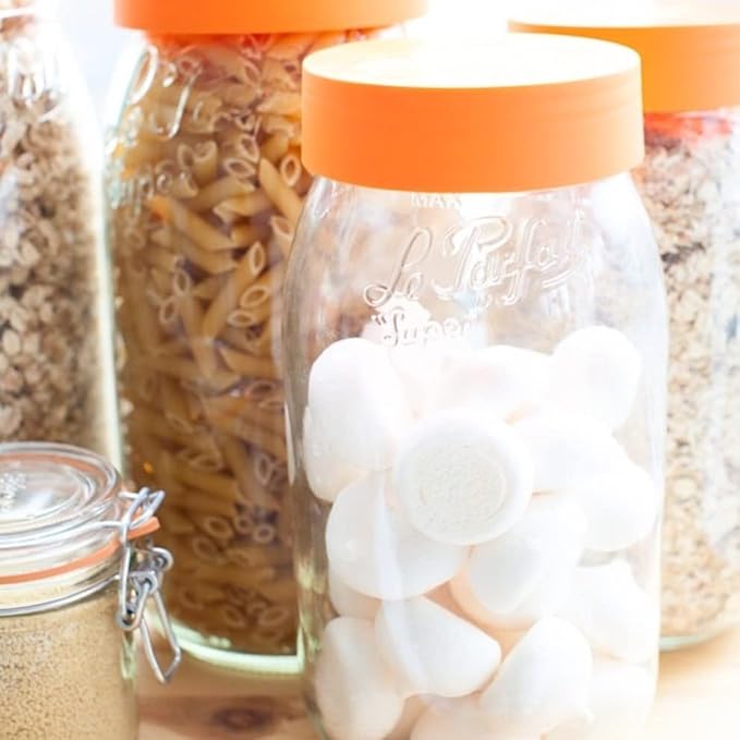 Le Parfait Screw Top Jar Wide Mouth French Glass Jar | Ideal for Food and Soup Storage, Canning, Flour, Brown Sugar, and other Baking Supplies (3L/96oz, Pack of 3, Orange)