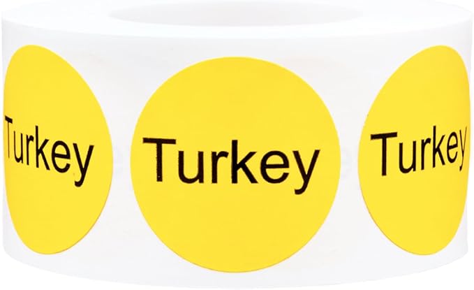 Yellow with Black Turkey Circle Dot Adhesive Stickers, 1 Inch Round Labels, 500 Total Stickers