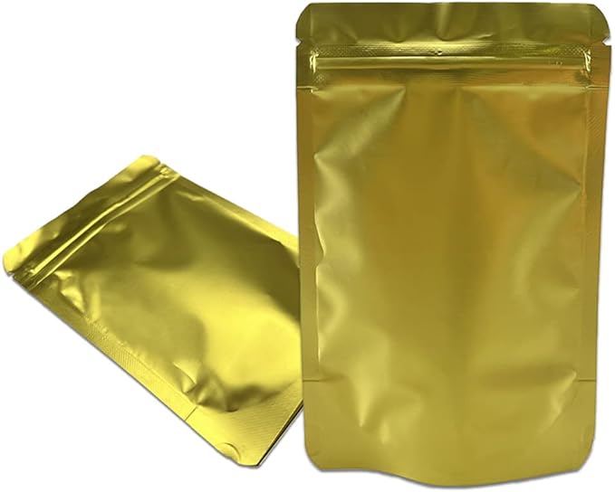 PABCK 50 Pieces 4.3x6.3 inch(Inside Size 3.5x3.9 inch) Stand-Up Resealable Heat Seal Bags 3.55mil Thick Frosted Gold Foil Sealed Bags for Zip Packaging Lock Food Storage Pouch