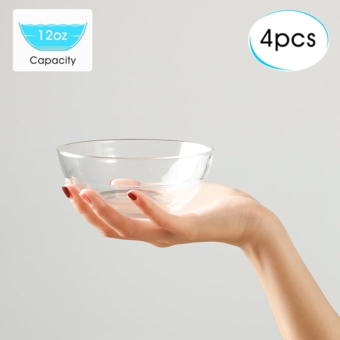 NUTRIUPS 4 Pack 5.5 Inch Small Glass Bowls, Tempered Glass Prep Bowls, Micowave, Dishwasher and Oven Safe