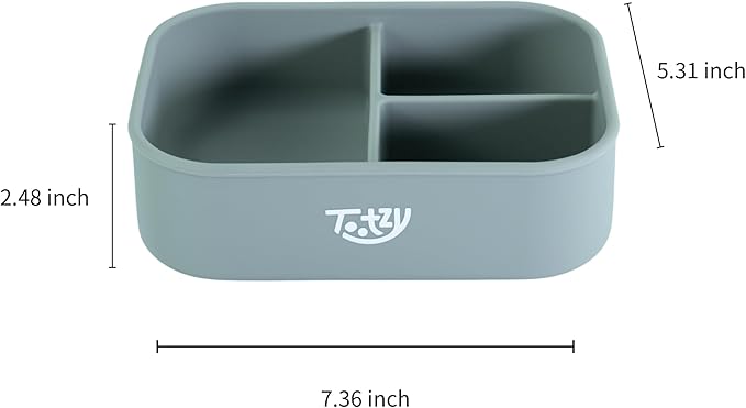 Premium 3-Compartment Silicone Bento Box 25 oz – Reusable, Leakproof, BPA-Free – Microwave & Dishwasher Safe – Food Container for Kids, Adults & Pets – Great for School, Office, Travel & Walks (Gray)