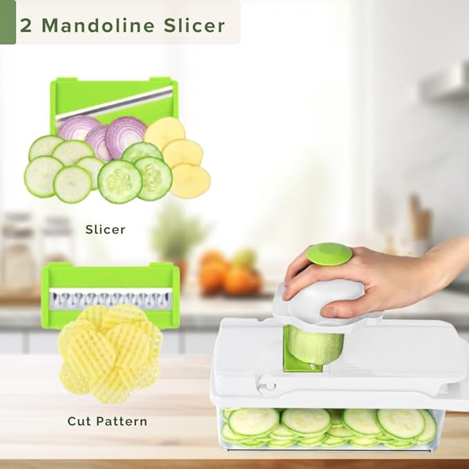 Vegetable Chopper, Mandoline slicer, with 8 blades 14 in 1, Food Chopper, French Fry Cutter, Onion Slicer, Vegetable Slicer, Mandoline Slicer for Kitchen, Kitchen and Dining, Mandoline By Zôco Smart
