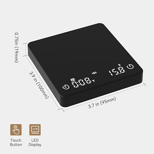 Mini Coffee Scale with Timer,Rechargeable Espresso Scale,2kg/0.1g Precision Scale for Espresso&Pour-Over Coffee,Portable Digital Kitchen Scale,Black