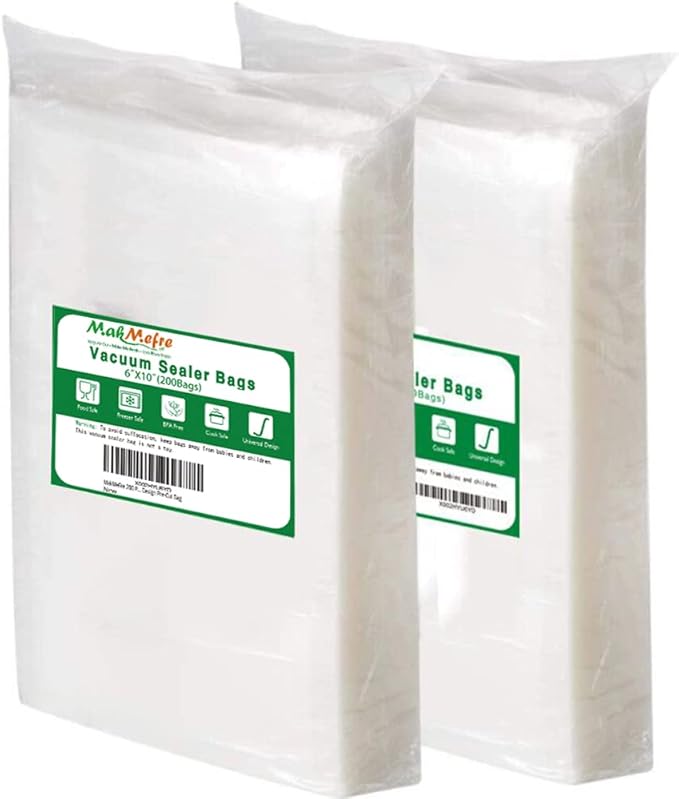 200 Pint Size 6"x10" Vacuum Freezer Sealer Bags for Food, BPA Free, Heavy Duty Commercial Grade, Sous Vide Vaccume Safe,Vaccume Seal Pre-Cut Bag white