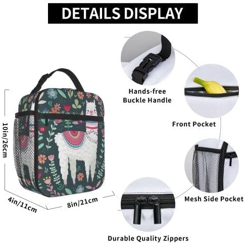 YETTA YANG Cute Llama Flower Portable Lunch Bag Insulated Lunch Box Reusable Totes For Women Men Work Picnic Camping