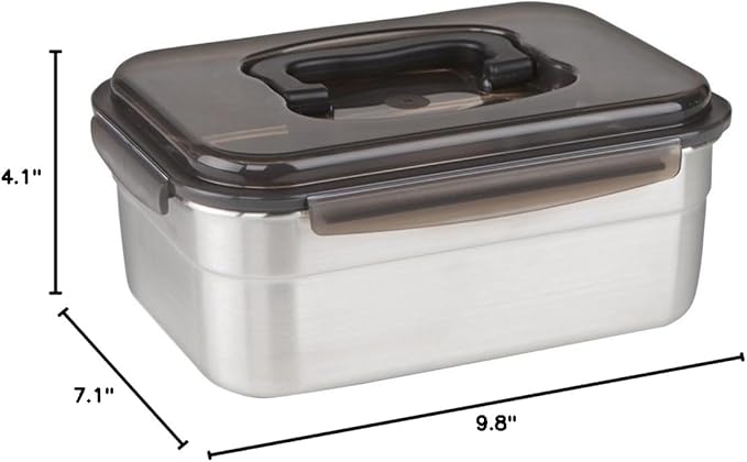 STENCOC Stainless Steel BPA Free Rectangular Leakproof Airtight Kimchi/Pickle/Food Storage Container Saver (3L / 101oz / 9.8") One Handle Half-Transparent Lid Stackable