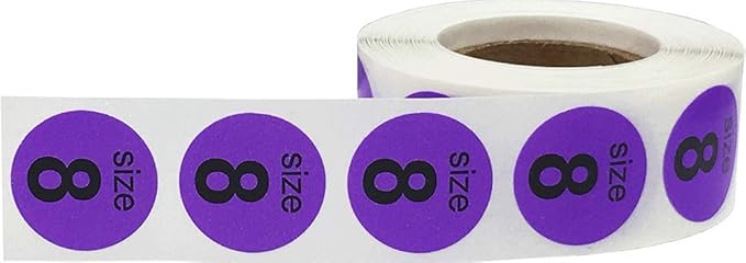 Shoe Size 8 Purple Stickers for Retail Clothing – 3/4 Inch Round, 500 Semi-Gloss Adhesive Labels Per Roll for Footwear Inventory, Organization, and Display – Made in The USA