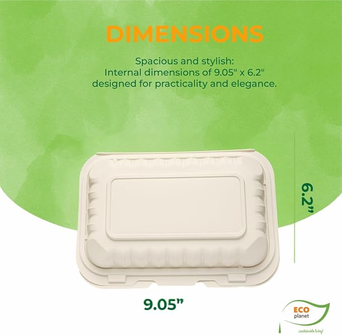 Compostable Food Containers with Lids | Durable, Biodegradable, and Eco-Friendly (50, Rectangular J1)