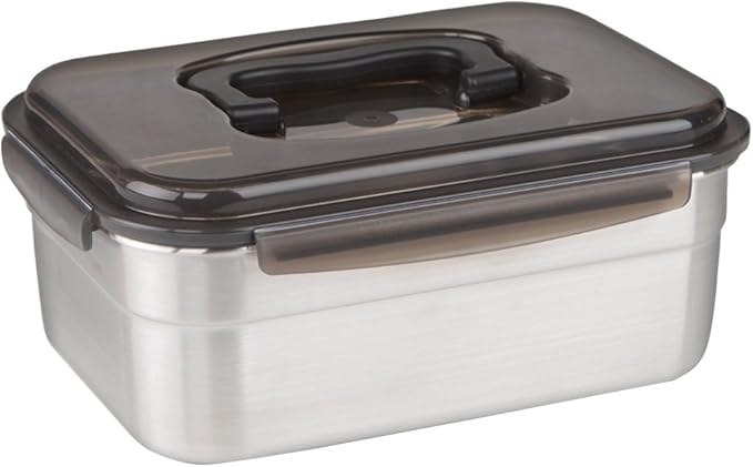 STENCOC Stainless Steel BPA Free Rectangular Leakproof Airtight Kimchi/Pickle/Food Storage Container Saver (3L / 101oz / 9.8") One Handle Half-Transparent Lid Stackable