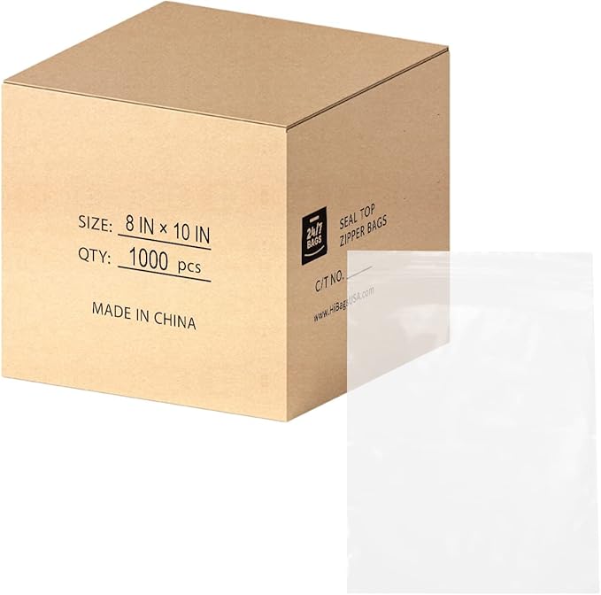 8" X 10" (1000 Bags) 2 Mil Clear Reclosable Zip Plastic Poly Bags, Quart with Resealable Lock Seal Zipper