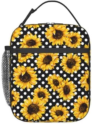 YETTA YANG Sunflower Flower Polka Dot Portable Lunch Bag Insulated Lunch Box Reusable Totes For Women Men Work Picnic Camping