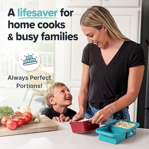 Souper Cubes 2 Cup Silicone Freezer Tray with Lids, Perfect for Storing Lasagna, Leftovers, Sauces, Portioned Meals and More, Silicone Soup Freezer Molds for Meal Prepping - Aqua - 2-Pack