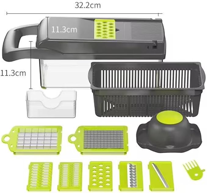 Professional Multifunctional Vegetable Chopper, 16-in-1 Vegetable Chopper and Slicer, Adjustable Vegetable Cutter with Container, Large, Gray