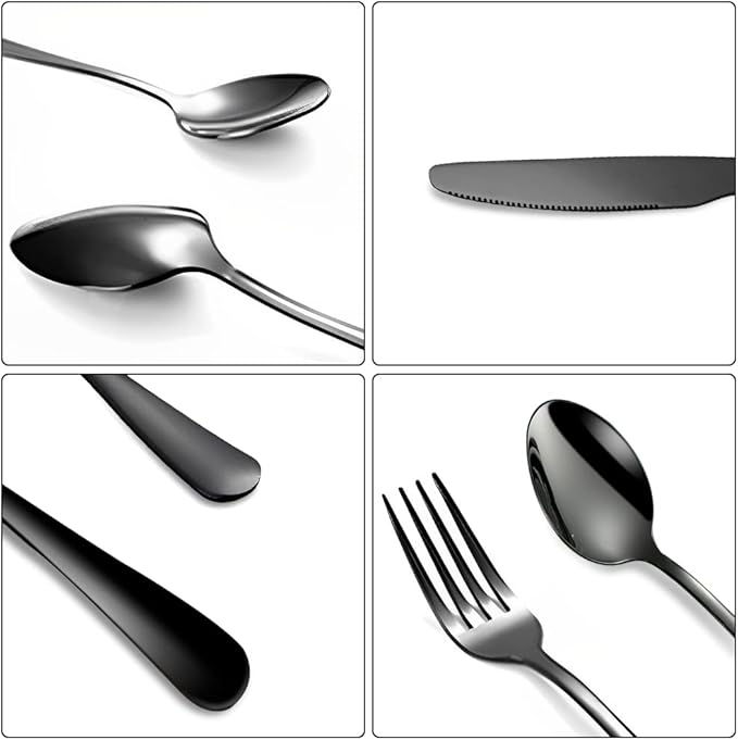 Portable Utensils Set with Case,Reusable Office Flatware Set,Healthy Travel Cutlery Set 4 PCs Stainless Steel Knife Fork Spoon Straw Cutlery Ideal for Travel, Lunch Box and Camping (Black-4 PCs)