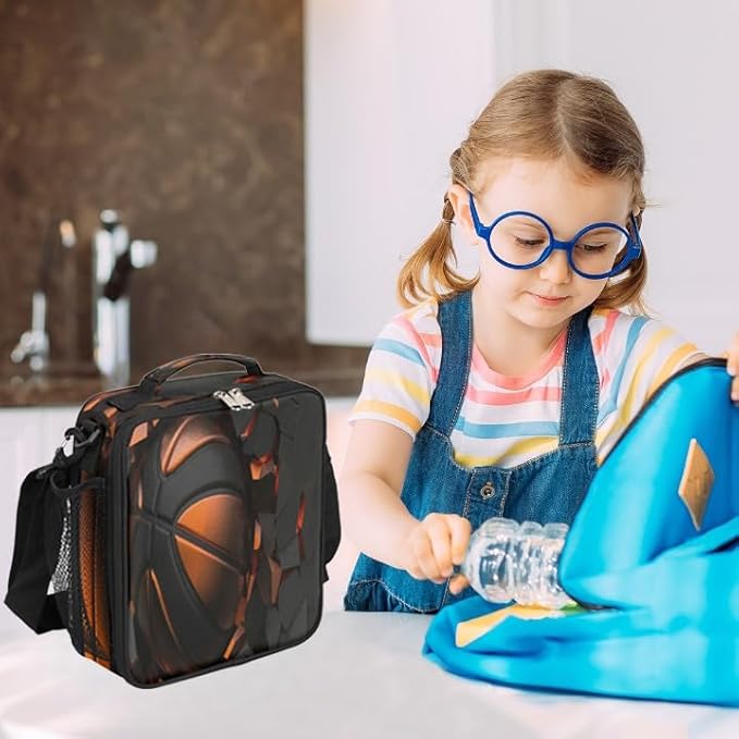 Basketball Kids Lunch Box for Boys Girls Sports Basketball Lunch Bag for Kids Insulated Lunchbox with Adjustable Shoulder Strap Teens Cooler Lunch Bag for School Picnic