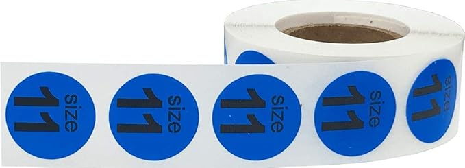 Shoe Size 11 Blue Stickers for Retail Clothing – 3/4 Inch Round, 500 Semi-Gloss Adhesive Labels Per Roll for Footwear Inventory, Organization, and Display – Made in The USA