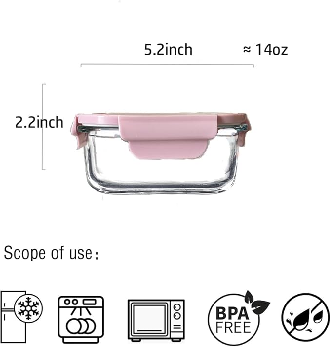 4PC Square Glass Containers With Lids, Glass Meal Prep Containers Set, 2 Cup Clear Square Small Food Containers For Soup Snack fruit, Microwave, Dishwasher, Freezer Safe - (4 color)
