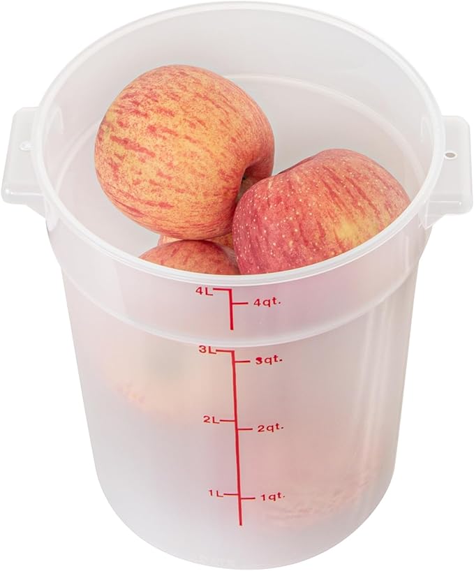 Restaurantware-Met Lux 4 Quart Food Storage Container, 1 Translucent Storage Container - Lids Sold Separately, Red Volume Markers, Dishwashable Container, Side Handles, For Storing Foods