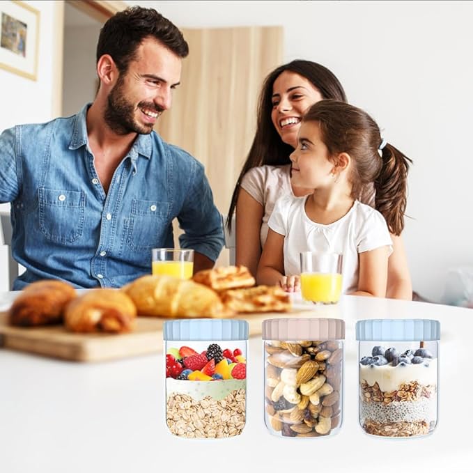 6 Pack 16Oz Glass Jars with Lids, Overnight Oats Containers with Lids, Wide Mouth Mason Jar Reusable Airtight Glass Food Storage Containers for Snacks Salad Yogurt Cereal Meal Prep Leak Proof
