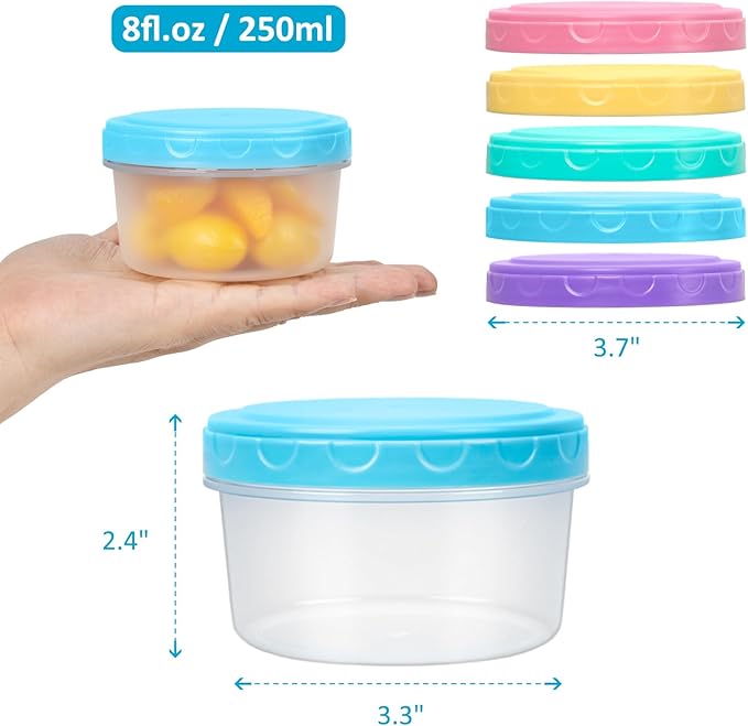8 Oz Plastic Containers with Lids, 15 Pack 1-Cup Reusable Small Freezer Storage Containers with Screw Top for Food Snack Portion Meal Prep, Ultra Thick, Microwave Freezer Dishwasher Safe, 5 Colors