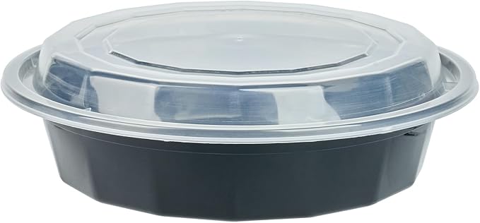 Restaurantware Asporto 24 Ounce To Go Boxes 100 Microwavable Take Out Food Containers - Clear Plastic Lids Included Do Not Contain BPA Black Plastic Catering Food Containers Disposable Round