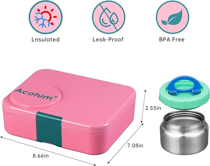 Bento Lunch Box for kids With 8oz Soup Thermo,Leak-proof Lunch Containers with 4 Compartment,Thermo Food Jar, BPA Free,Travel, School