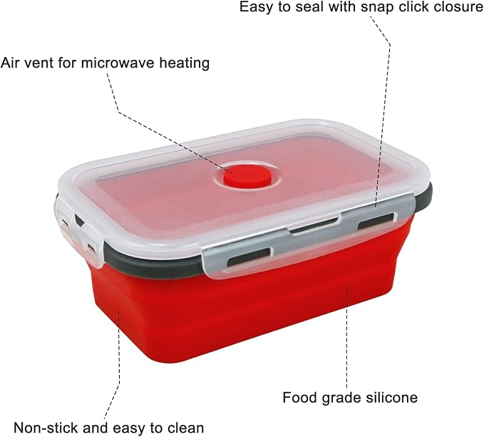 Guyuyii Collapsible Food Storage Containers - 4-Pack Silicone Food Storage Containers with Lids for Pantry - Perfect for Meal Preppers, Lunch, Picnics, Kitchen Use, and Travelers