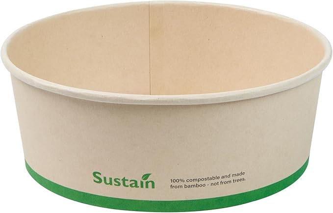 Restaurantware-Sustain 44 Ounce Sturdy Paper Take Out Boxes, 50 Round Take Out Food Containers - With PLA lining, Compostable, Bamboo Paper Containers, Disposable, Greaseproof