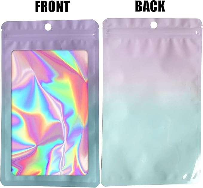 100 Pieces Resealable Mylar Bags, Smell Proof Bags with Clear Window for Food Storage Party Favor Packaging Small Business(Purple&Light Blue, 5.5×7.8 Inch)