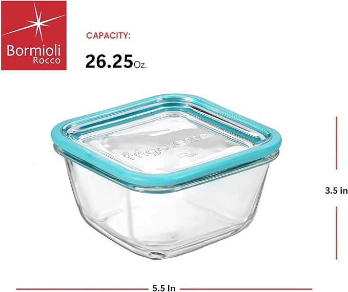 Bormioli Rocco Frigoverre Future 26.25 Oz.. Square Food Storage Container, Made From Durable Glass, Dishwasher Safe, Made In Italy