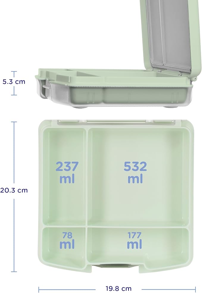 Ubbi Bento Lunch Box for Kids with 4 Compartments, BPA-Free, Leakproof, Dishwasher Safe, Food-Safe Material, Portion-Controlled Lunch Container, Kids Summer Camp, Sage Green (Pack of 2)