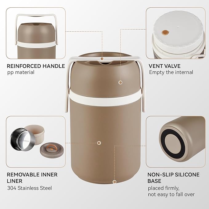 67oz Thermos for Hot Food,3-Layer Sealed Stackable Food Thermos,with Lunch Bag Soup Thermos,It Is Suitable for Daily Office Meals and Outdoor Meals,Among Other uses (Gray, 67)