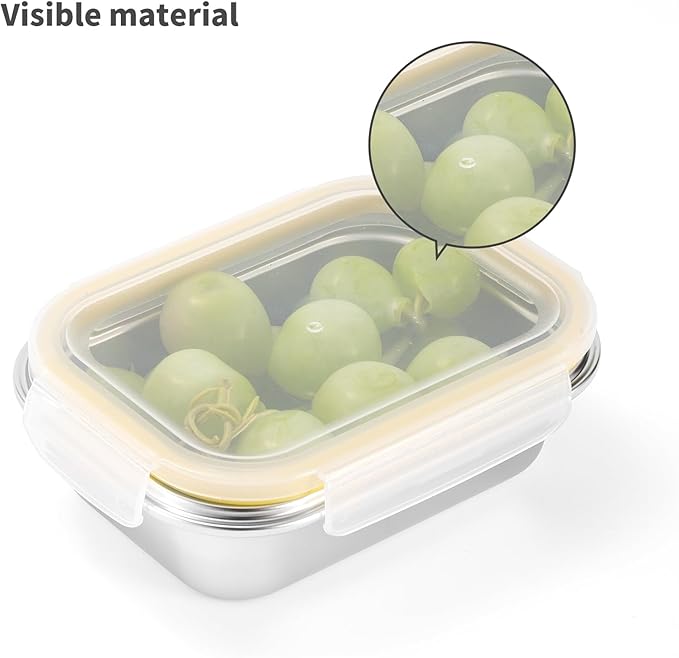 18/8 Stainless Steel Food Storage Containers, Meal Preparation Container Set, Baking Pan, Leak Proof Stackable Light and Easy Storage, Metal Set of 5 (2PC 21oz/2PC 43oz/1PC 169oz)