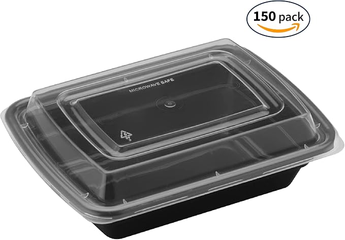 TIYA Takeout Food Containers - 12 oz Bulk 150 Pack with Lids - Rectangular Plastic To-Go Containers - Reusable, Microwavable, Dishwasher Safe - Leak-Proof for Meal Prep & Restaurants - BPA-Free
