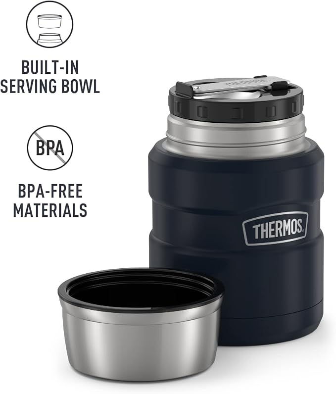 THERMOS Stainless King Vacuum-Insulated Food Jar with Spoon, 16 Ounce, Midnight Blue