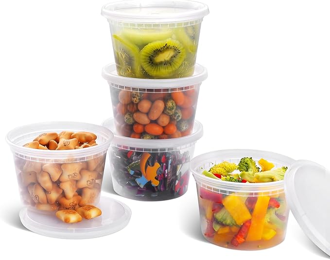 EDI [8 OZ (20 Sets), 16 OZ (20 Sets) and 32 OZ (10 Sets) Plastic Deli Food Storage Containers with Airtight Lids, Bundle