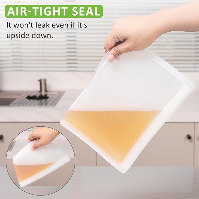 Reusable Silicone Food Storage Bags - 100% Food Grade BPA-Free, Freezer/Microwave/Dishwasher Safe | Stand-Up Zip Closure, Leakproof Eco-Friendly Meal Prep Containers (3 Pack Stand-up & 2 Pack Flat)