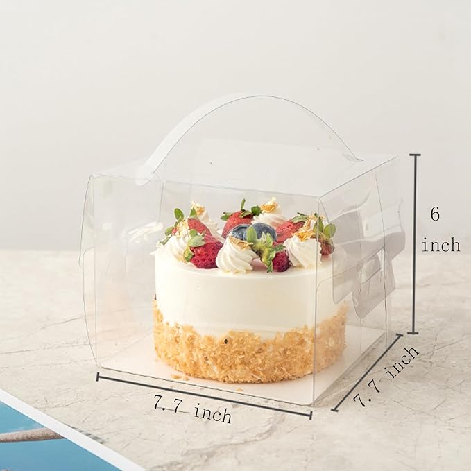 15 Pcs 7x7x6 Inch Clear Cake Boxes with Handle & Cake Boards, Easy Carrying Plastic Cake Containers, Cake Holder Carriers for Birthday Christmas Birthday Wedding, Party, Gift