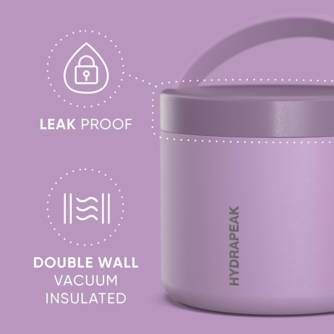 Hydrapeak 18oz Stainless Steel Vacuum Insulated Thermos Food Jar | Thermos for Hot Food and Cold Food, Wide Mouth Leak-Proof Soup Thermos for Adults, 10 Hours Hot and 16 Hours Cold (Lavender)