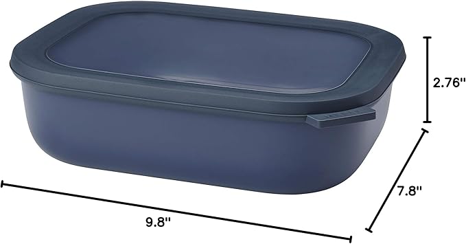 Mepal Cirqula 2000ml / 68oz Circular Rectangular Multi Food Storage & Serving Container with Transparent Lids | Perfect for Food Prep | Microwave & Dishwasher Safe | Nordic Denim | Made in Holland