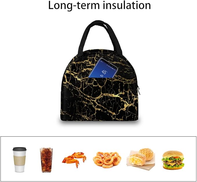 Insulated Lunch Bag for Women Men Golden Marble Texture Waterproof Thermal Tote Bag Reusable Lunch Box Container Lunch Holder Leakproof Lunch Cooler Bag Picnic Travel Work