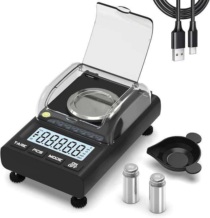 WEIGHTMAN Milligram Scale 100g x 0.001g, Mg Scale with 50g Calibration Weight and Accessories, Powder Scale for Reloading