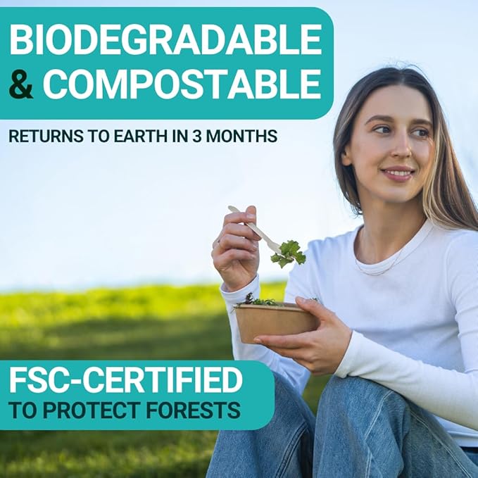 Disposable Wooden Cutlery Set - 300 pcs (150 Forks 100 Spoons 50 Knives) Compostable Utensils Set with Plastic-Free Packaging. Splinter-Free Compostable Cutlery Set for Parties & More