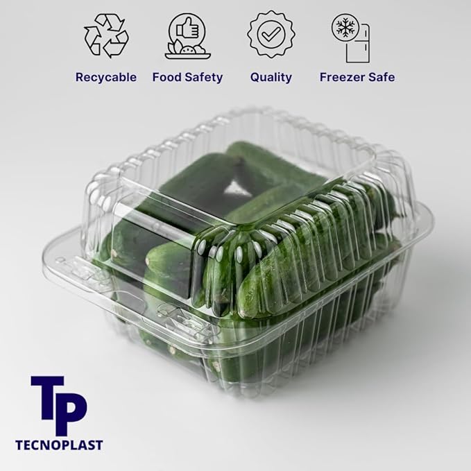 50-Pack Clear Plastic Food Containers Clamshell Take Out Containers Disposable To Go Clam Shell Food Containers 5 x 5 inch for Dessert Containers, Snacks, and Meals